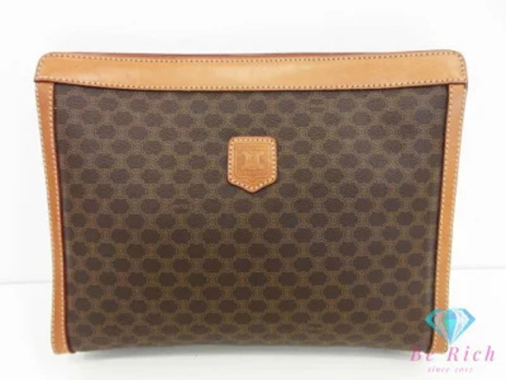 Celine Clutch Bag Shoulder Macadam Brown Leather